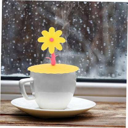 1pc Light Yellow Chrysanthemum Silicone Cup Lid Cover Leak Design Creative Flower Shape for Drinks for Family Friends