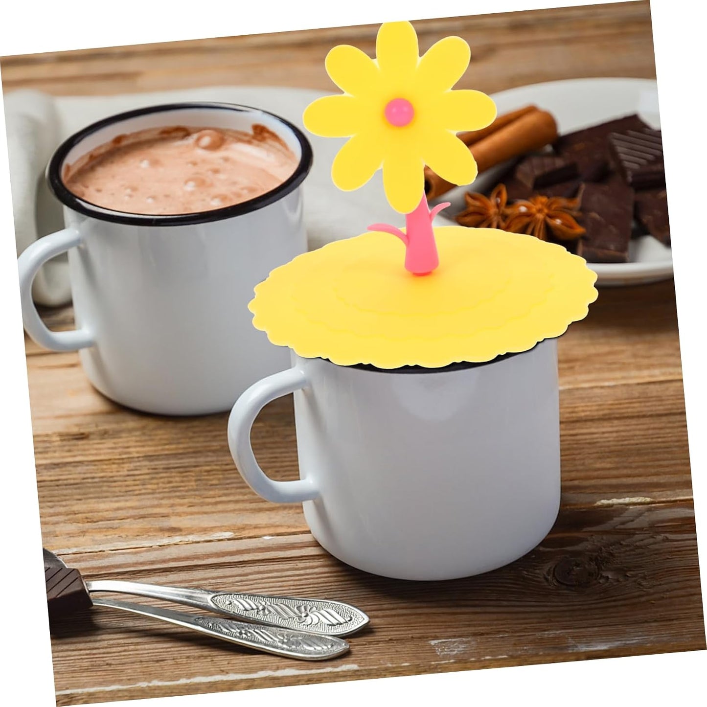 1pc Light Yellow Chrysanthemum Silicone Cup Lid Cover Leak Design Creative Flower Shape for Drinks for Family Friends