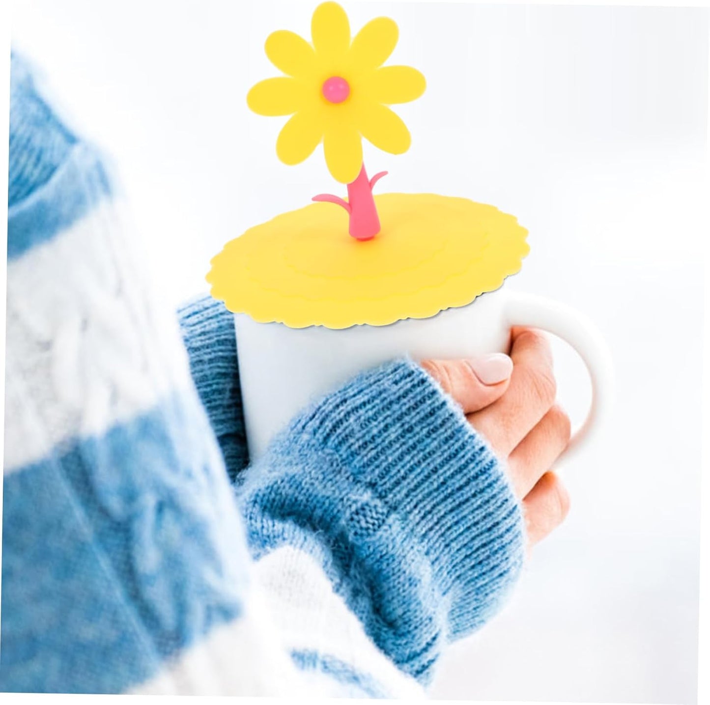 1pc Light Yellow Chrysanthemum Silicone Cup Lid Cover Leak Design Creative Flower Shape for Drinks for Family Friends