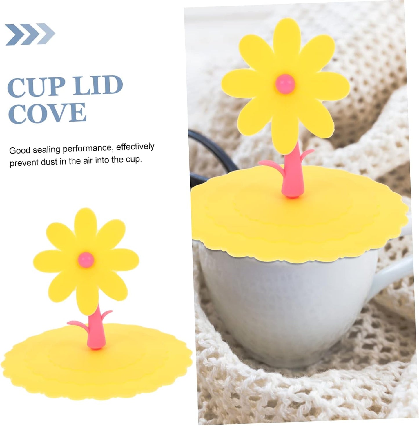 1pc Light Yellow Chrysanthemum Silicone Cup Lid Cover Leak Design Creative Flower Shape for Drinks for Family Friends