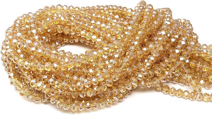 4mm Gold Champagne Rondelle Glass Beads for Jewelry Making AB Colour 1200pcs Faceted Briolette Shape Crytal Spacer Beads Assortments Supplies Accessories for Bracelet Necklace for Wholesale