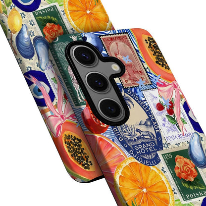 Case for Samsung Galaxy S24 FE,Bow European Summer Lemon Collage Phone Case Drop Resistant Frosted 2 in 1 Solid Dual-Layer Cover for Girl Women