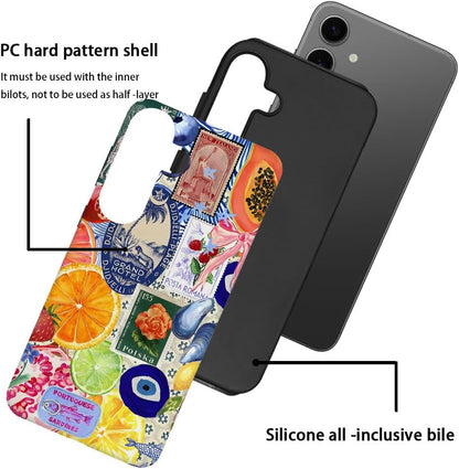 Case for Samsung Galaxy S24 FE,Bow European Summer Lemon Collage Phone Case Drop Resistant Frosted 2 in 1 Solid Dual-Layer Cover for Girl Women