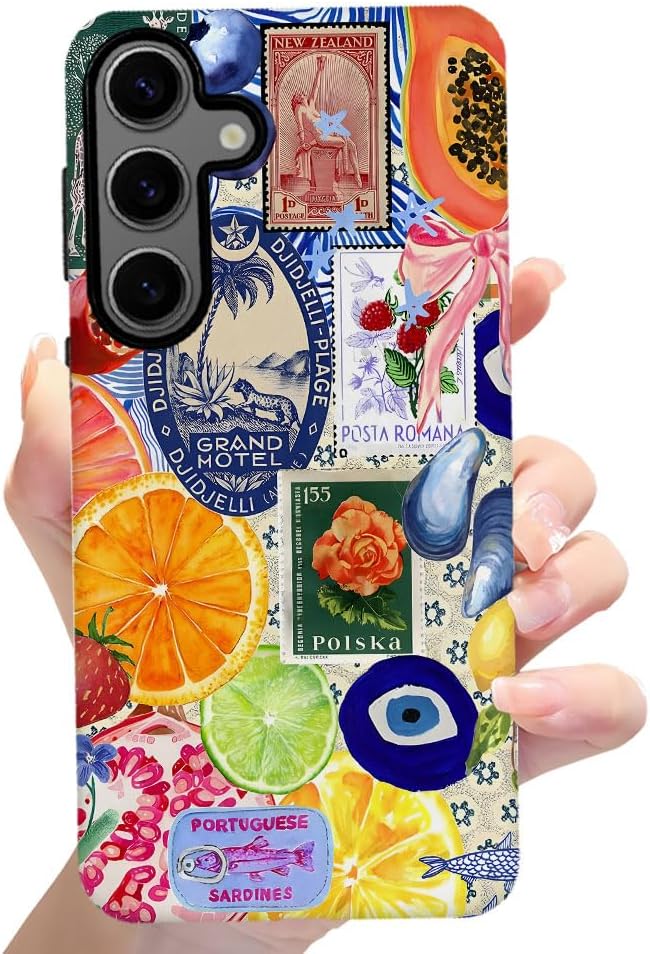 Case for Samsung Galaxy S24 FE,Bow European Summer Lemon Collage Phone Case Drop Resistant Frosted 2 in 1 Solid Dual-Layer Cover for Girl Women