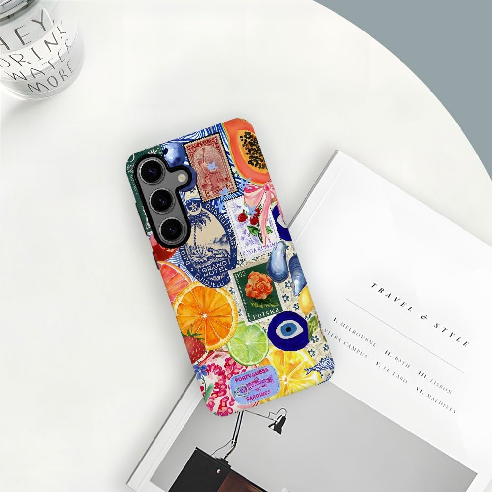 Case for Samsung Galaxy S24 FE,Bow European Summer Lemon Collage Phone Case Drop Resistant Frosted 2 in 1 Solid Dual-Layer Cover for Girl Women