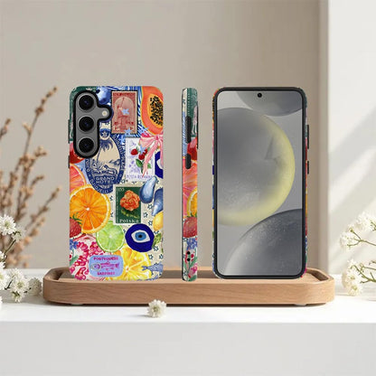 Case for Samsung Galaxy S24 FE,Bow European Summer Lemon Collage Phone Case Drop Resistant Frosted 2 in 1 Solid Dual-Layer Cover for Girl Women