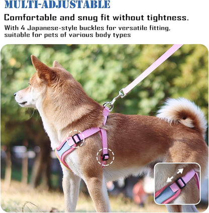 No Pull Dog Harness with Leash Set All Weather Soft Padded Mesh Reflective X Shape Adjustable Step in Vest Harness for Small and Medium Dogs Big Cat XS Yellow