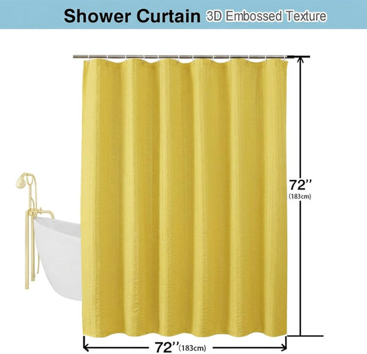 Moga Lemon Yellow Fabric Shower Curtains for Bathroom - Hotel Spa Polyester Cloth Bath Curtain with 12 Holes, 72x72, Machine Washable, Lemon Yellow