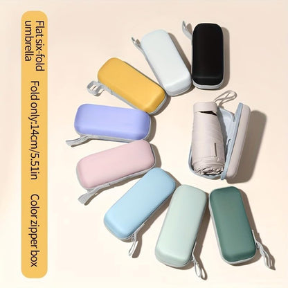 Mini Travel Sun Umbrella for Purse, UPF 50+ with Case | 7.1 in folded, 35.4 in canopy, manual lift, black UV-blocking interior, compact for purses, travel, sun and light rain
