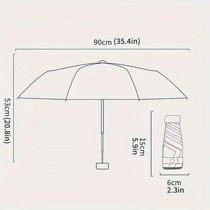 Mini Travel Sun Umbrella for Purse, UPF 50+ with Case | 7.1 in folded, 35.4 in canopy, manual lift, black UV-blocking interior, compact for purses, travel, sun and light rain