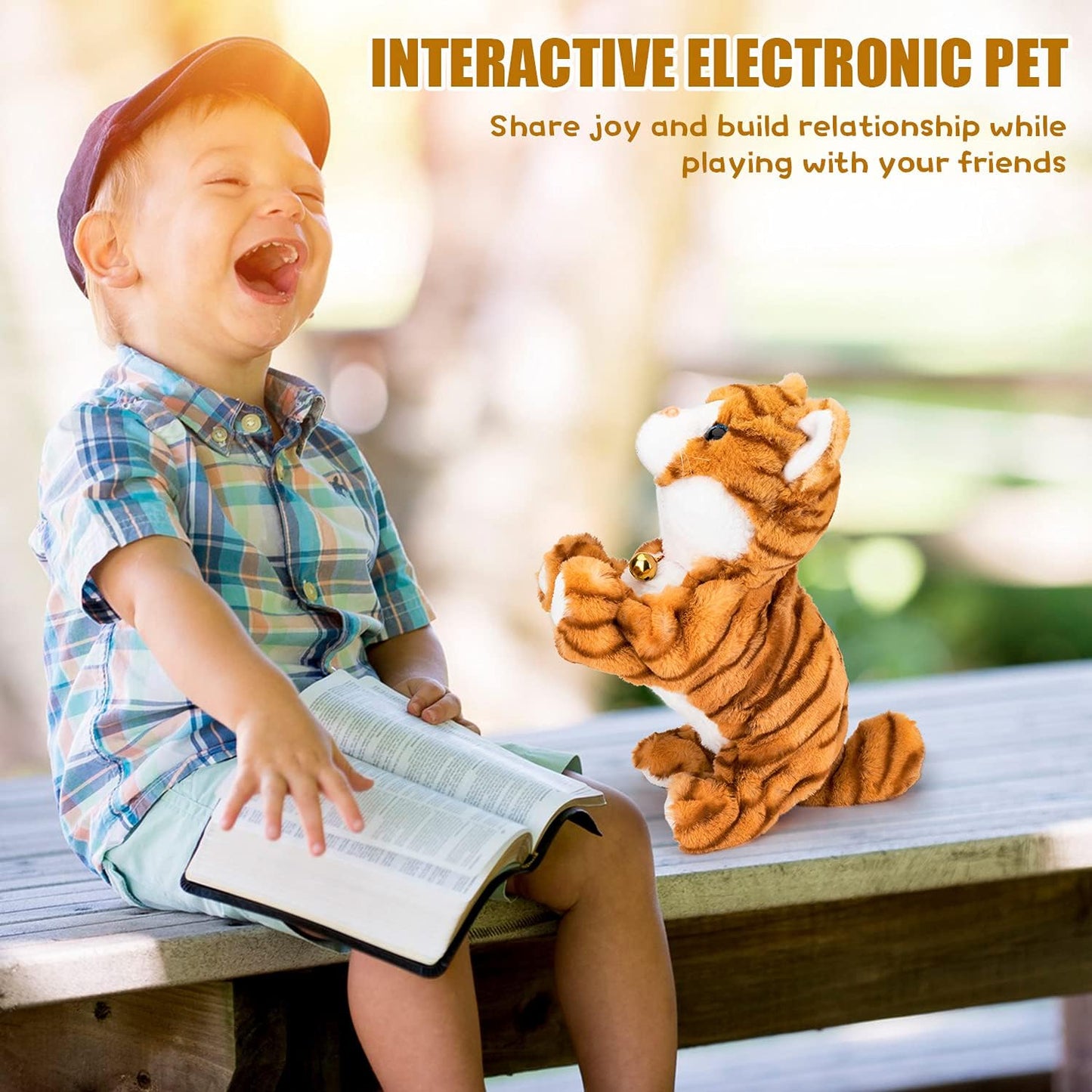 Upgraded Talking Robot Cat Interactive Plush Electronic Toy Yellow | Upgraded talking electronic pet with sound control response. Soft fluffy plush kitten designed for endless interactive play.