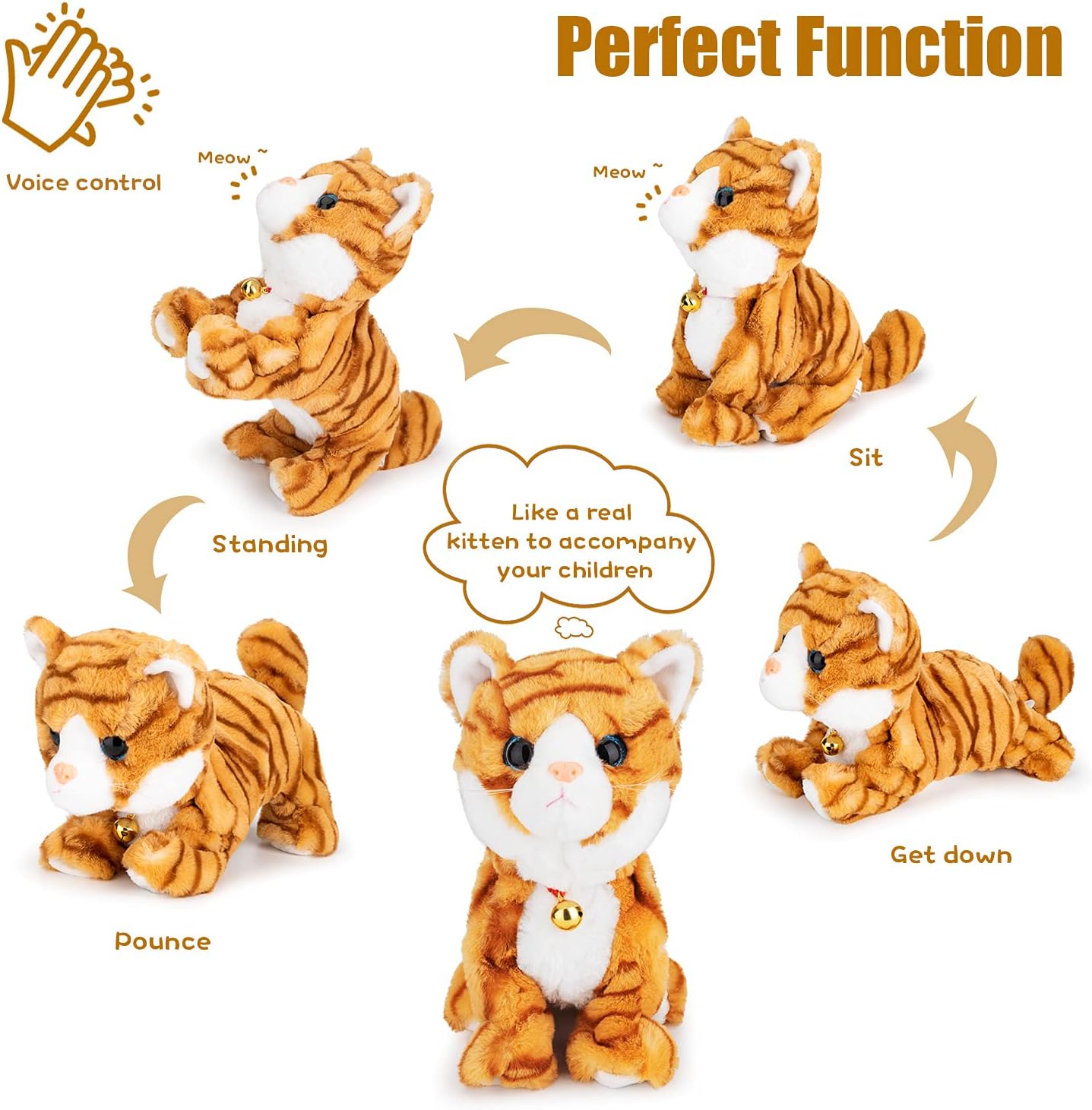 Upgraded Talking Robot Cat Interactive Plush Electronic Toy Yellow | Upgraded talking electronic pet with sound control response. Soft fluffy plush kitten designed for endless interactive play.