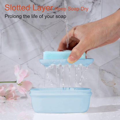 Leakproof Soap Dish with Lid & Draining Layer, Shatterproof Travel Bar Soap Holder Case Container, Portable Travel Size Toiletries Essentials for Camping, Gym, Bathroom, Yellow