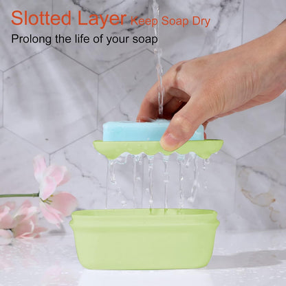 Leakproof Soap Dish with Lid & Draining Layer, Shatterproof Travel Bar Soap Holder Case Container, Portable Travel Size Toiletries Essentials for Camping, Gym, Bathroom, Yellow
