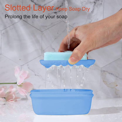 Leakproof Soap Dish with Lid & Draining Layer, Shatterproof Travel Bar Soap Holder Case Container, Portable Travel Size Toiletries Essentials for Camping, Gym, Bathroom, Yellow