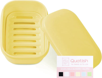 Leakproof Soap Dish with Lid & Draining Layer, Shatterproof Travel Bar Soap Holder Case Container, Portable Travel Size Toiletries Essentials for Camping, Gym, Bathroom, Yellow