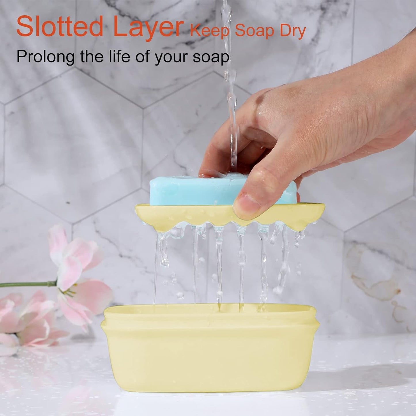 Leakproof Soap Dish with Lid & Draining Layer, Shatterproof Travel Bar Soap Holder Case Container, Portable Travel Size Toiletries Essentials for Camping, Gym, Bathroom, Yellow