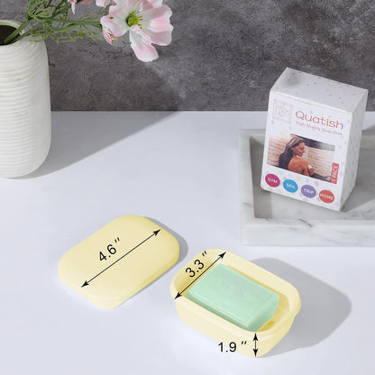 Leakproof Soap Dish with Lid & Draining Layer, Shatterproof Travel Bar Soap Holder Case Container, Portable Travel Size Toiletries Essentials for Camping, Gym, Bathroom, Yellow
