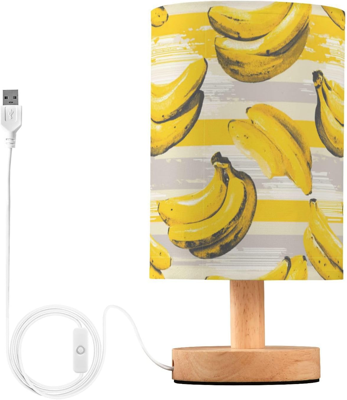 Bedside Table Lamp Lines Yellow Banana Kids Nightstand Lamp Night Light Fabric Shade for Bedroom Living Room Home Office