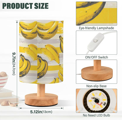 Bedside Table Lamp Lines Yellow Banana Kids Nightstand Lamp Night Light Fabric Shade for Bedroom Living Room Home Office