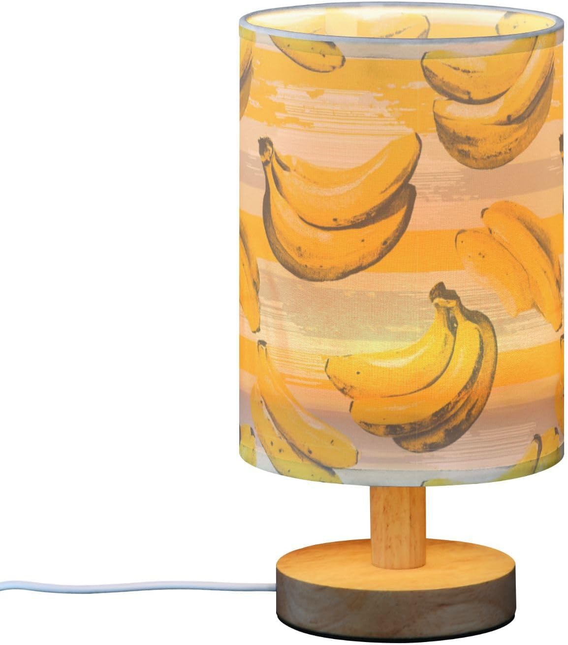 Bedside Table Lamp Lines Yellow Banana Kids Nightstand Lamp Night Light Fabric Shade for Bedroom Living Room Home Office