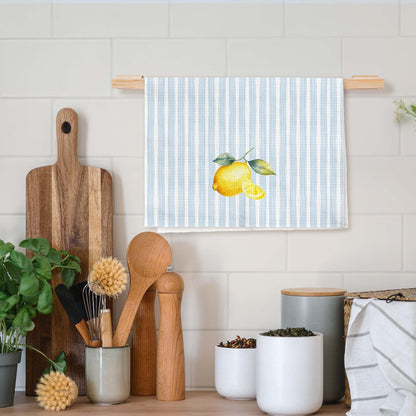 Lemon Kitchen Towels, Lemon Gifts for Women, Blue Striped Summer Fruit Decorative Hand Tea Dish Towel for Bathroom Kitchen Decor, 16x24 Inch Set of 2