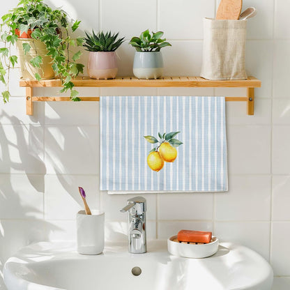 Lemon Kitchen Towels, Lemon Gifts for Women, Blue Striped Summer Fruit Decorative Hand Tea Dish Towel for Bathroom Kitchen Decor, 16x24 Inch Set of 2