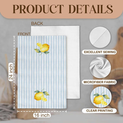 Lemon Kitchen Towels, Lemon Gifts for Women, Blue Striped Summer Fruit Decorative Hand Tea Dish Towel for Bathroom Kitchen Decor, 16x24 Inch Set of 2
