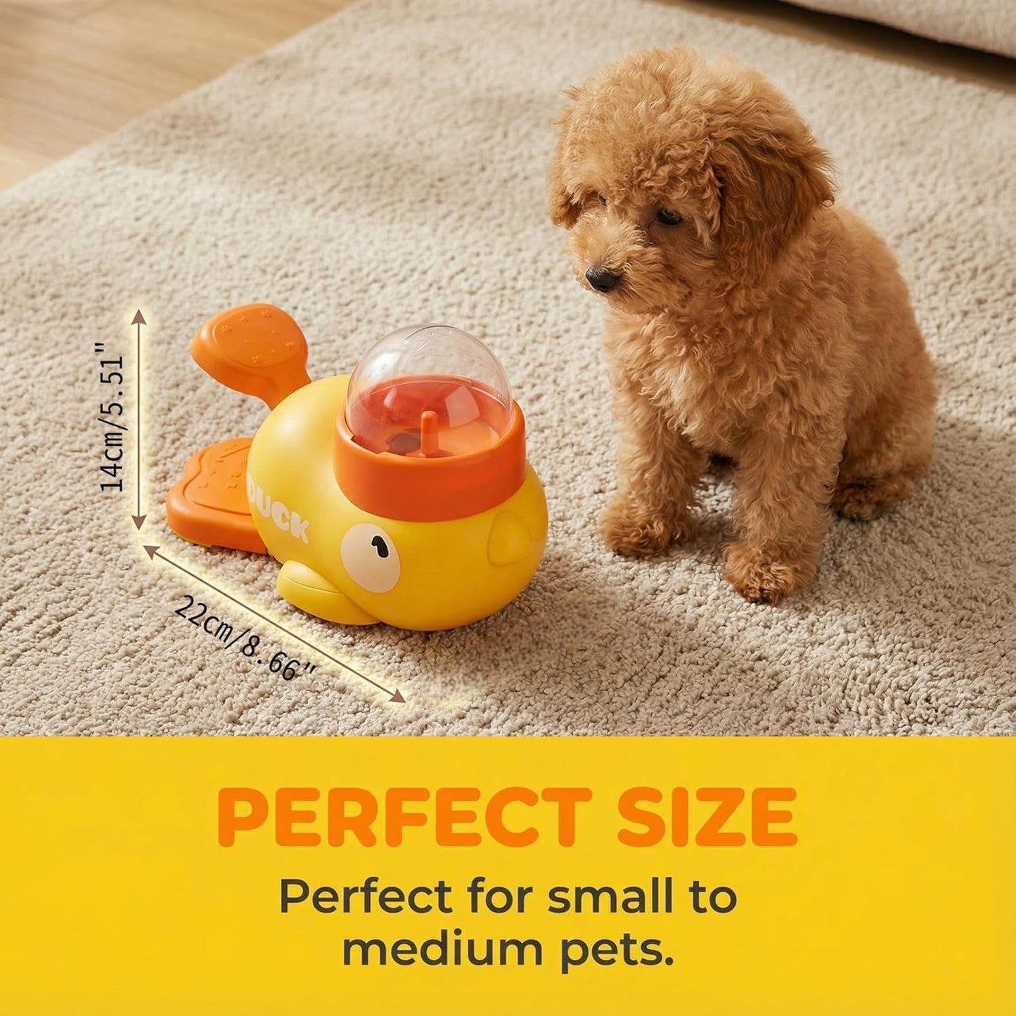 Duck-Shaped Interactive Treat Dispenser Toy for Dogs & Cats - Mental Stimulation Puzzle Feeder, Slow Eating Food Dispenser to Reduce Boredom & Bloating, for Small Medium Pets (Yellow)