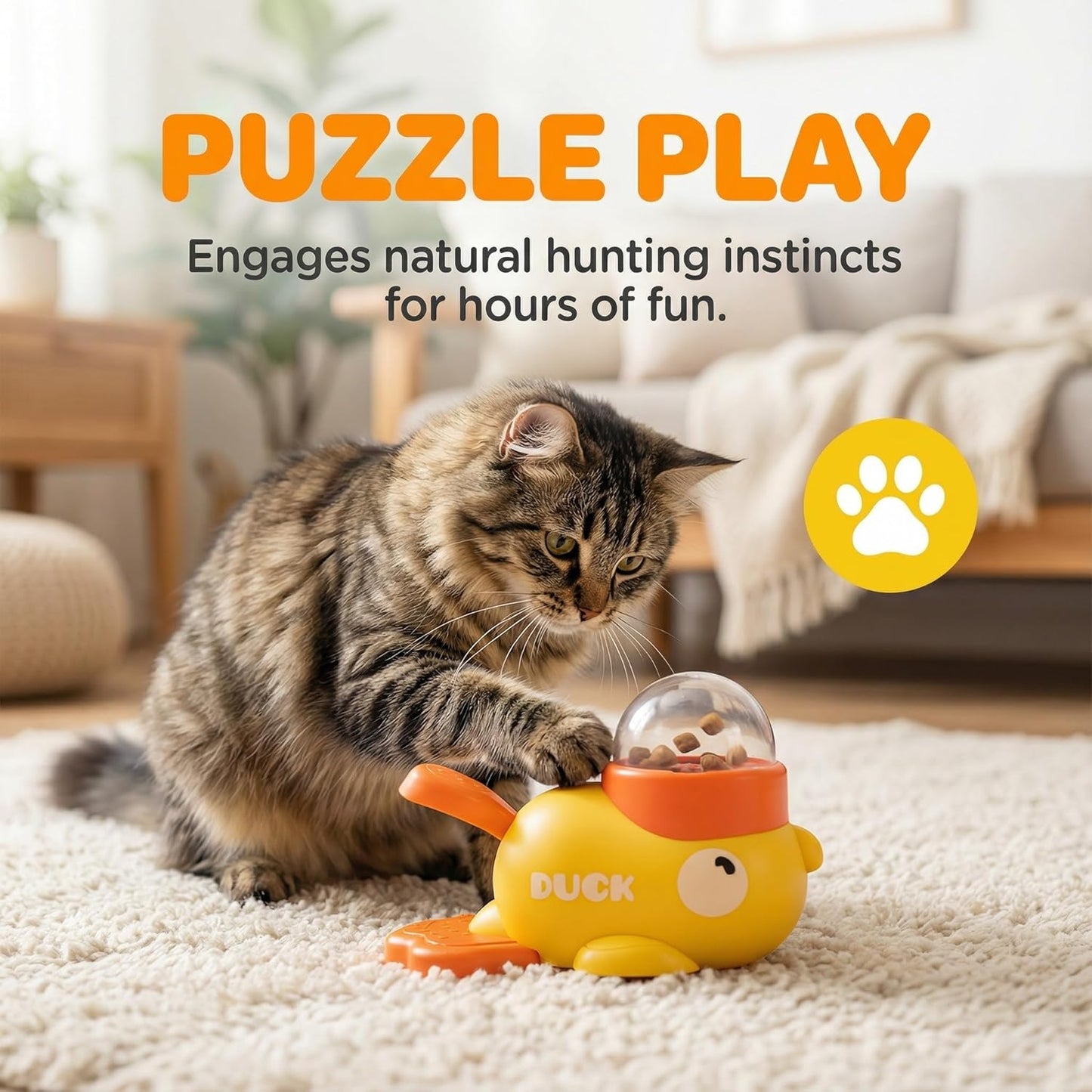 Duck-Shaped Interactive Treat Dispenser Toy for Dogs & Cats - Mental Stimulation Puzzle Feeder, Slow Eating Food Dispenser to Reduce Boredom & Bloating, for Small Medium Pets (Yellow)