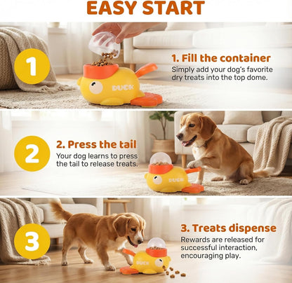 Duck-Shaped Interactive Treat Dispenser Toy for Dogs & Cats - Mental Stimulation Puzzle Feeder, Slow Eating Food Dispenser to Reduce Boredom & Bloating, for Small Medium Pets (Yellow)