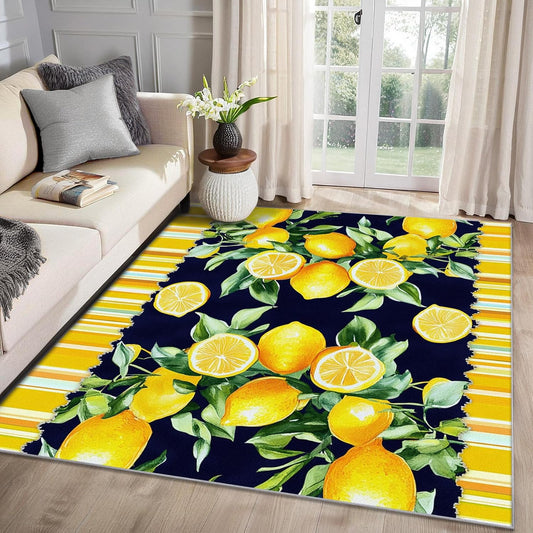Lemon Rugs for Kitchen - 3x4 Area Rug - Lemon Home Decor - Tropical Fruit Rugs for Entryway - Summer Bright Botanical Door Mat - Washable Non Slip High Traffic Areas