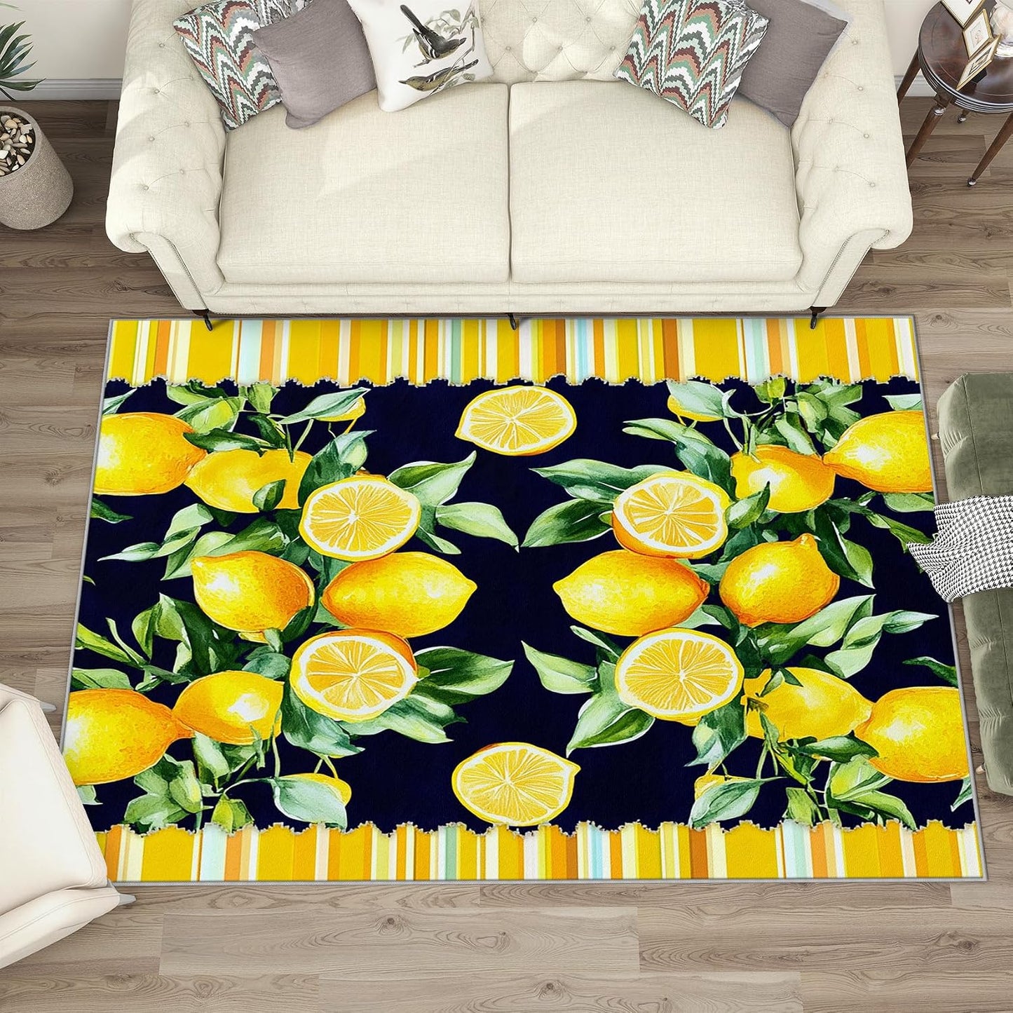 Lemon Rugs for Kitchen - 3x4 Area Rug - Lemon Home Decor - Tropical Fruit Rugs for Entryway - Summer Bright Botanical Door Mat - Washable Non Slip High Traffic Areas