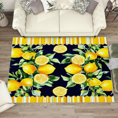 Lemon Rugs for Kitchen - 3x4 Area Rug - Lemon Home Decor - Tropical Fruit Rugs for Entryway - Summer Bright Botanical Door Mat - Washable Non Slip High Traffic Areas