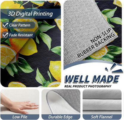 Lemon Rugs for Kitchen - 3x4 Area Rug - Lemon Home Decor - Tropical Fruit Rugs for Entryway - Summer Bright Botanical Door Mat - Washable Non Slip High Traffic Areas