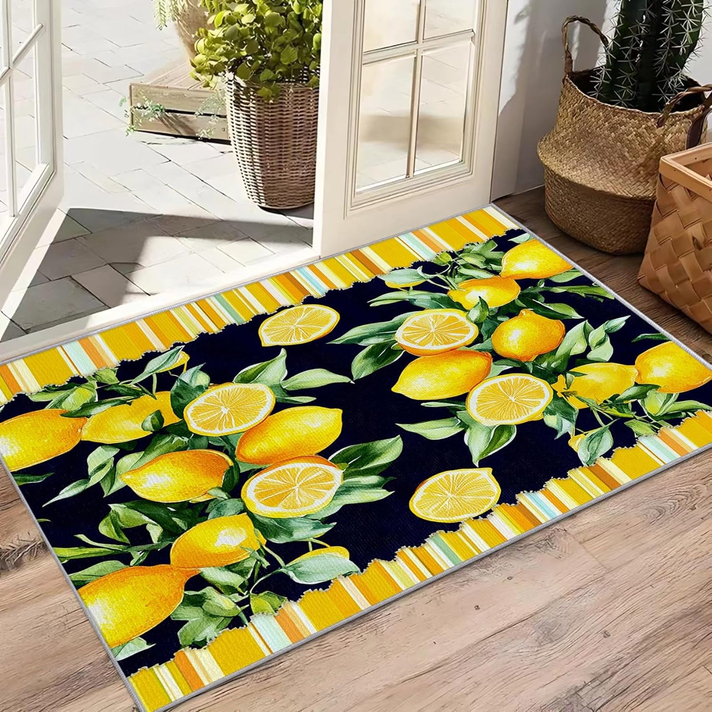 Lemon Rugs for Kitchen - 3x4 Area Rug - Lemon Home Decor - Tropical Fruit Rugs for Entryway - Summer Bright Botanical Door Mat - Washable Non Slip High Traffic Areas