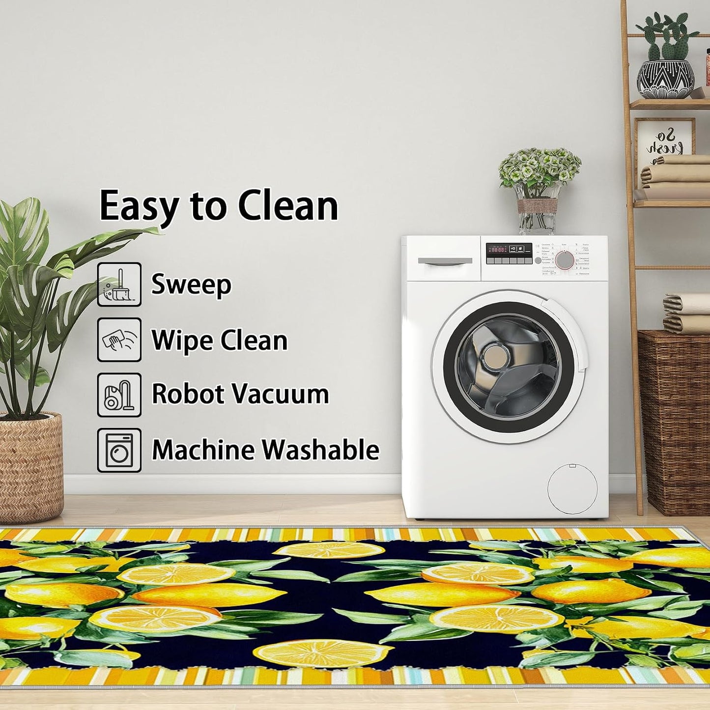Lemon Rugs for Kitchen - 3x4 Area Rug - Lemon Home Decor - Tropical Fruit Rugs for Entryway - Summer Bright Botanical Door Mat - Washable Non Slip High Traffic Areas