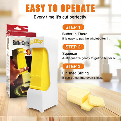 One-Click Butter Cutter, One-Click Butter Cutter with Stainless Steel Blade, Multi-Functional Cheese Splitter Butter Slicer Dispenser, Portable Butter Cutter Slicer for Single Stick, Yellow