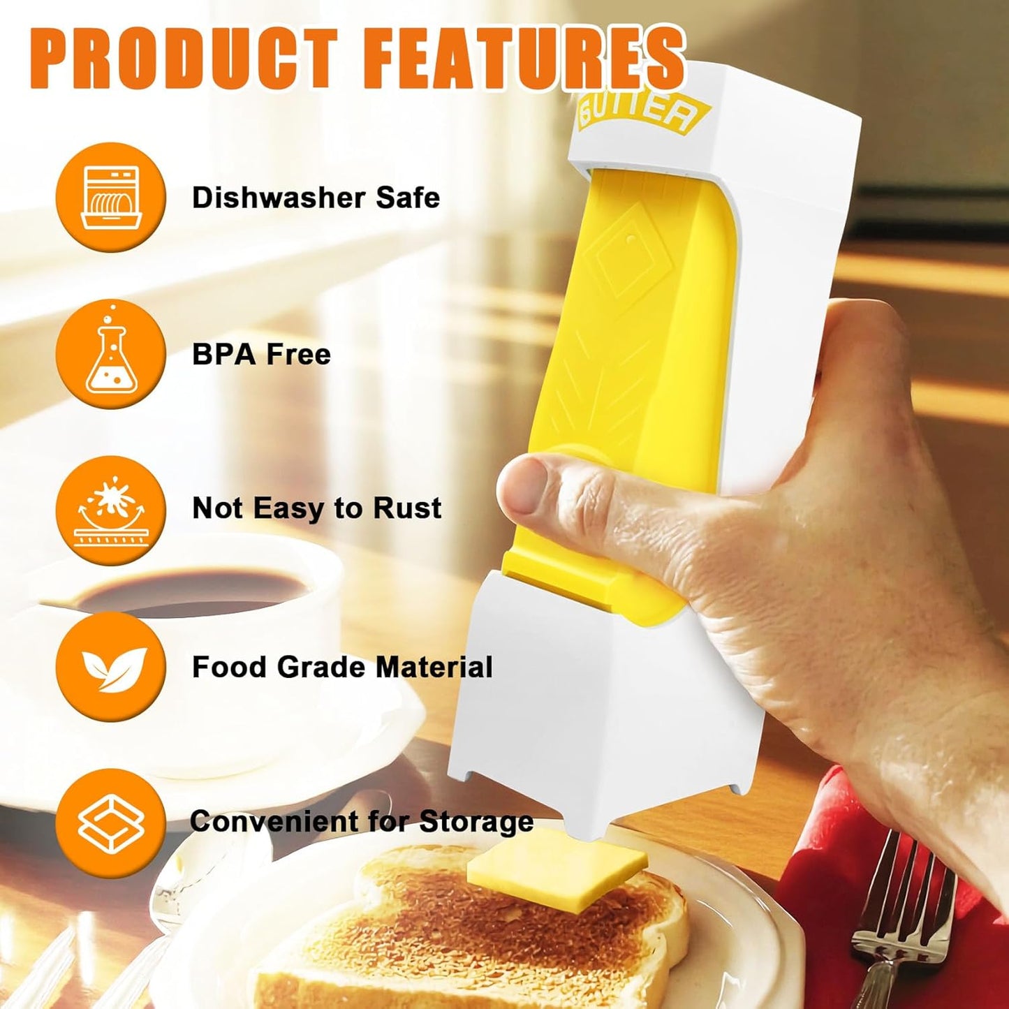 One-Click Butter Cutter, One-Click Butter Cutter with Stainless Steel Blade, Multi-Functional Cheese Splitter Butter Slicer Dispenser, Portable Butter Cutter Slicer for Single Stick, Yellow