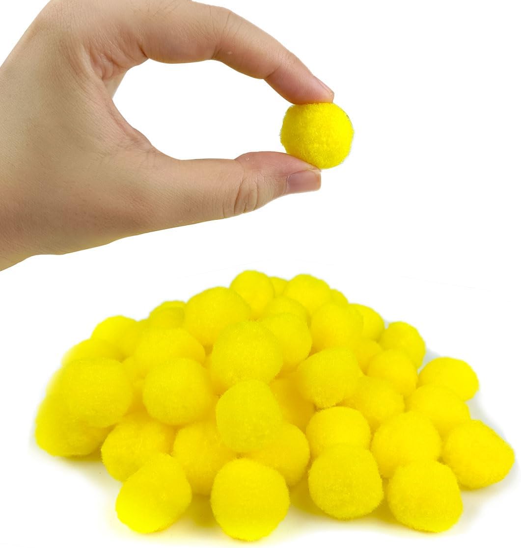 200 Pieces Pom Poms, 1 Inch Craft Pom Poms, Fuzzy Pompom Puff Balls for DIY Arts, Crafts Projects, Home Decorations (Yellow)