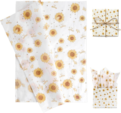 30 Sheets Floral Tissue Paper, 50x35cm/20x14in Printed Flower Pattern Wrapping Craft Paper Bulk for Birthday Packaging Party Decorations DIY Projects and Gift Bags (Sunflower Style)