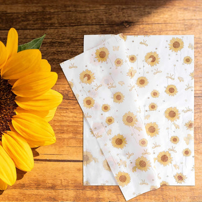 30 Sheets Floral Tissue Paper, 50x35cm/20x14in Printed Flower Pattern Wrapping Craft Paper Bulk for Birthday Packaging Party Decorations DIY Projects and Gift Bags (Sunflower Style)