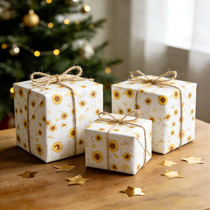 30 Sheets Floral Tissue Paper, 50x35cm/20x14in Printed Flower Pattern Wrapping Craft Paper Bulk for Birthday Packaging Party Decorations DIY Projects and Gift Bags (Sunflower Style)