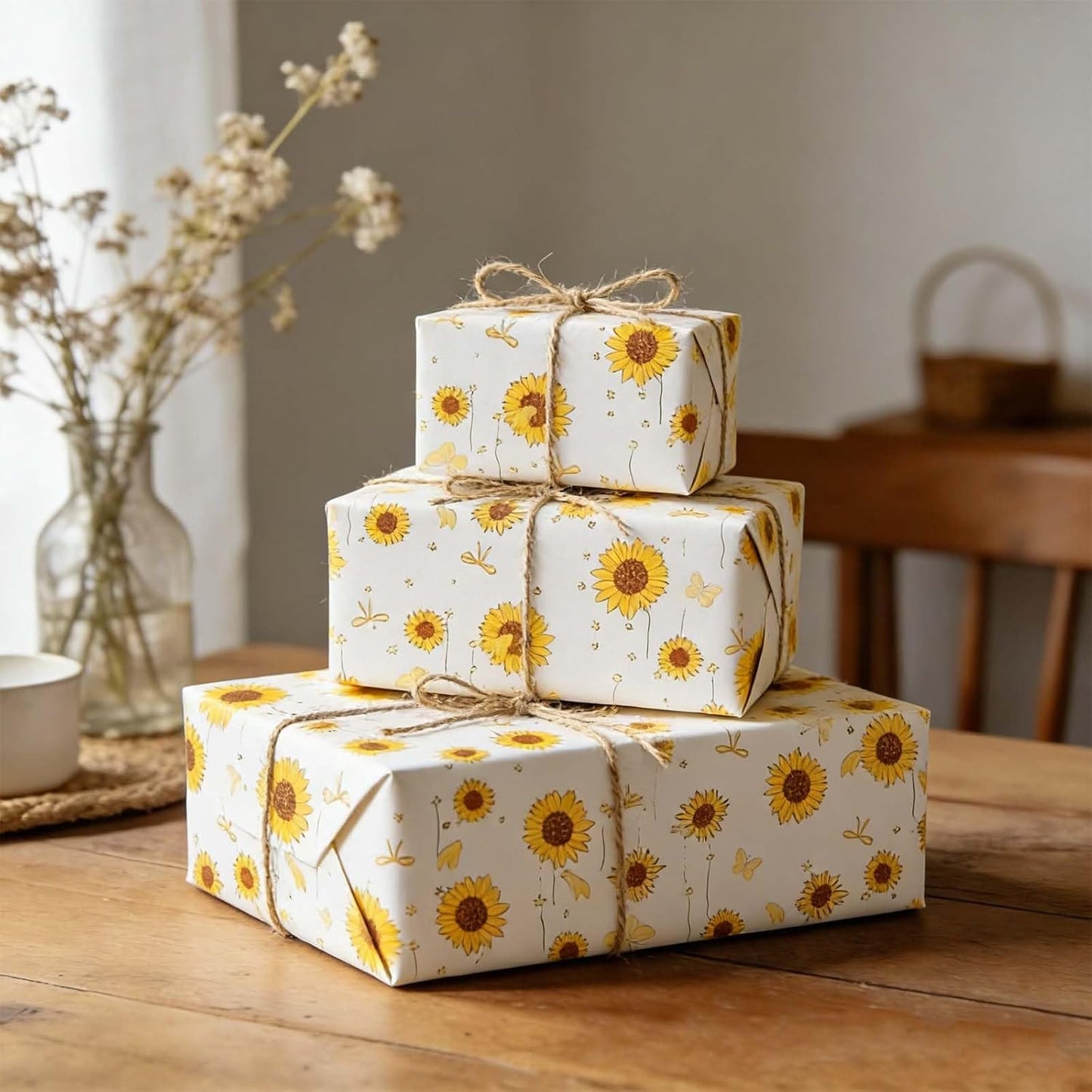 30 Sheets Floral Tissue Paper, 50x35cm/20x14in Printed Flower Pattern Wrapping Craft Paper Bulk for Birthday Packaging Party Decorations DIY Projects and Gift Bags (Sunflower Style)
