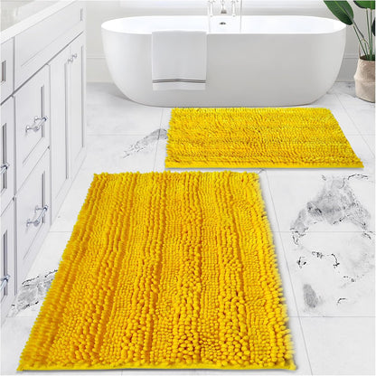 Yellow Bathroom Rugs Sets 2 Piece, Bath Mats for Bathroom Non Slip Washable, 31x20 and 24x16 Inches Luxury Shiny Chenille Bath Rugs, High Absorbent Water and Quick Dry