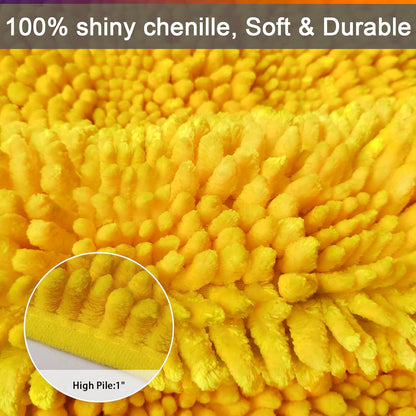 Yellow Bathroom Rugs Sets 2 Piece, Bath Mats for Bathroom Non Slip Washable, 31x20 and 24x16 Inches Luxury Shiny Chenille Bath Rugs, High Absorbent Water and Quick Dry