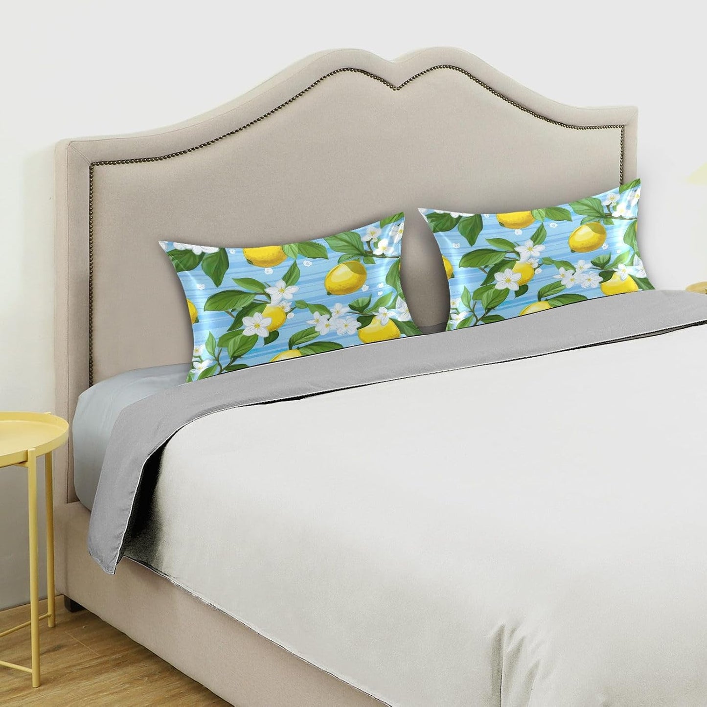 Yellow Lemon Flower Satin Pillowcase for Hair and Skin Body Pillow Covers Standard Size 20"X26" Similar to Silk Pillow Cases with Envelope Closure for Pillow