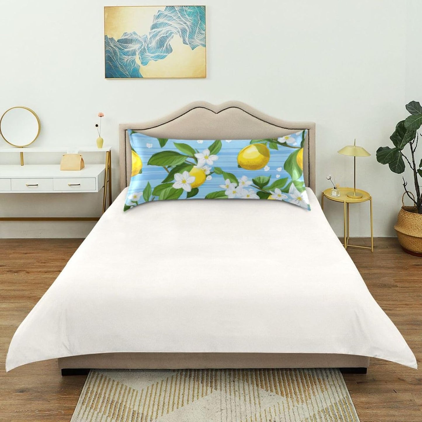 Yellow Lemon Flower Satin Pillowcase for Hair and Skin Body Pillow Covers Standard Size 20"X26" Similar to Silk Pillow Cases with Envelope Closure for Pillow