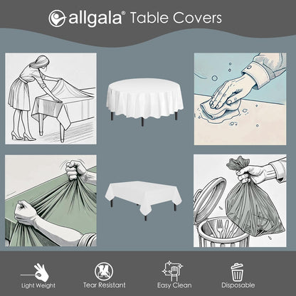 Premium Disposable Round Plastic Table Cloths - 12 Pack, 84 inches (7 feet), Waterproof, Stain-Resistent, Easy Clean-Up for Parties, Events, Gathrings and Everyday Use -Light Yellow-TC58525