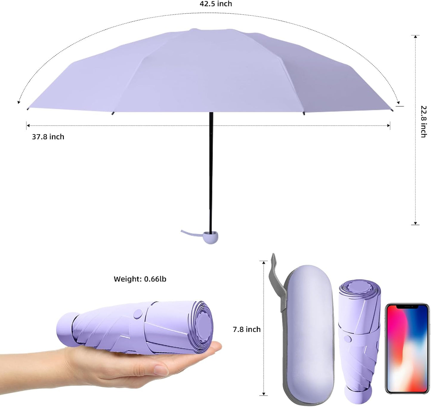 Travel Mini Compact Folding Umbrella with Case - UV Sun & Rain Protection, Lightweight Portable Pocket Umbrella for Women Men Kids, Fits Purse Backpack